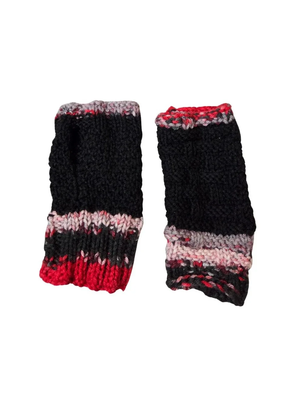 Handmade Knit Set Scarf Arm Warmers Black Red Fingerless Whimsigoth Punk Grunge